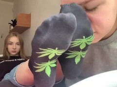 Sole cleaning, sock sniffing and feet licking of Goddess Anny Thumb
