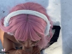Asian Gives Head Risky Public Sex In Snow And Has Fun Until She gets Caught By Walkers MyAsianBunny Thumb
