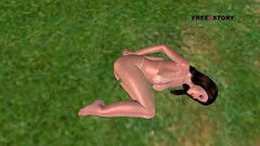 An animated 3D cartoon porn video of a cute girl laying on ground and masturbating using cucumber Thumb