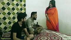 Indian hot xxx threesome sex! Malkin aunty and two young boy hot sex! clear hindi audio Thumb