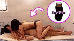 Chocolate slick sex in the bathroom on valentine&#039_s day - Japanese young couple&#039_s real orgasm Thumb