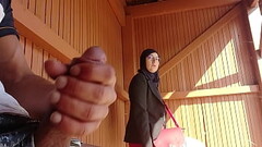 young boy shocks this muslim girl who was waiting for her bus with his big cock, OMG !!! someone surprised them_ he might have problems and run away ... Thumb