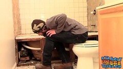 Naughty plumber playing with his cock and making it rain Thumb