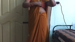 desi  indian horny tamil telugu kannada malayalam hindi cheating wife wearing saree vanitha showing big boobs and shaved pussy press hard boobs press nip rubbing pussy masturbation Thumb